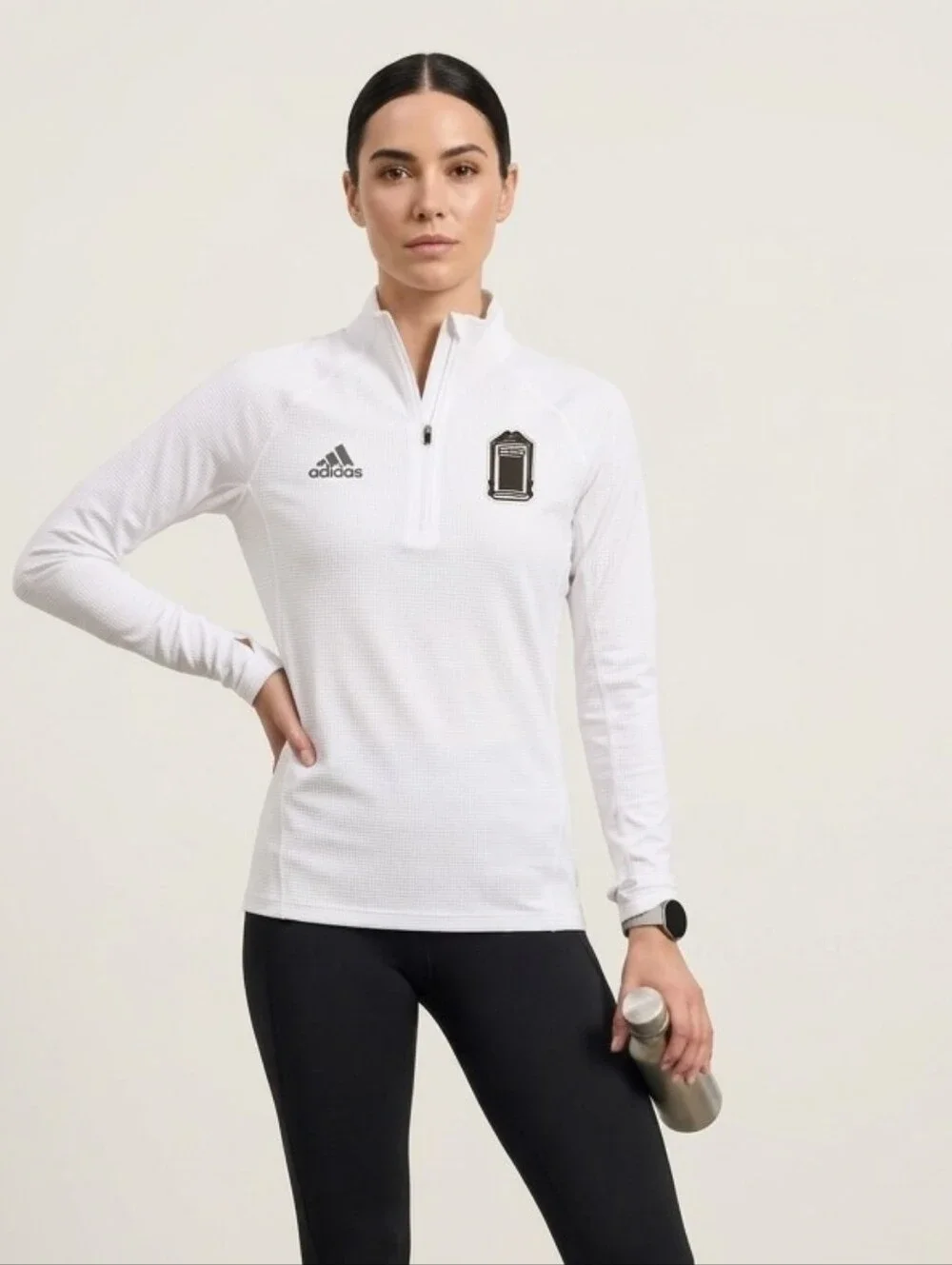 Adidas White Women Training Track jacket Mock neck 3/4 zip Athleisure Sportwear